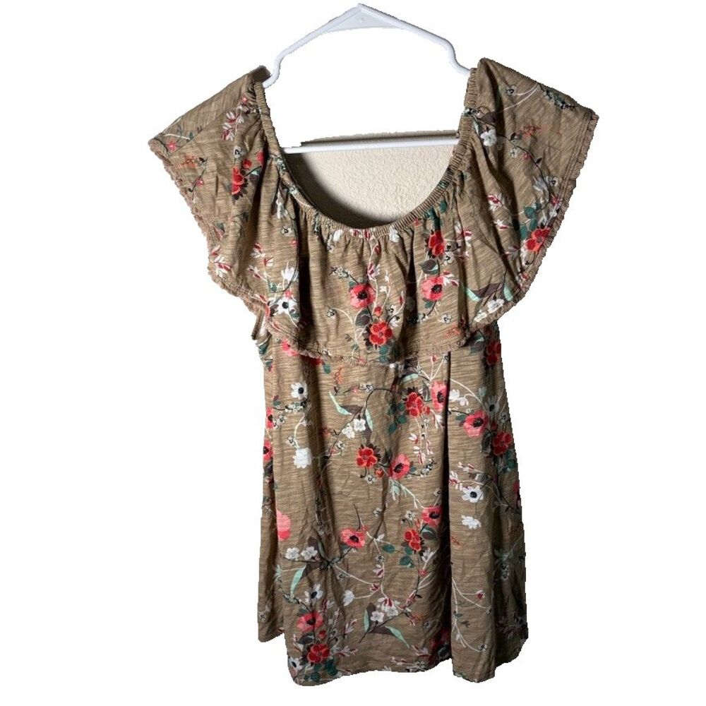St John's Bay Blouse Women's Medium Round Neck Ruffle Short Sleeve Casual Top